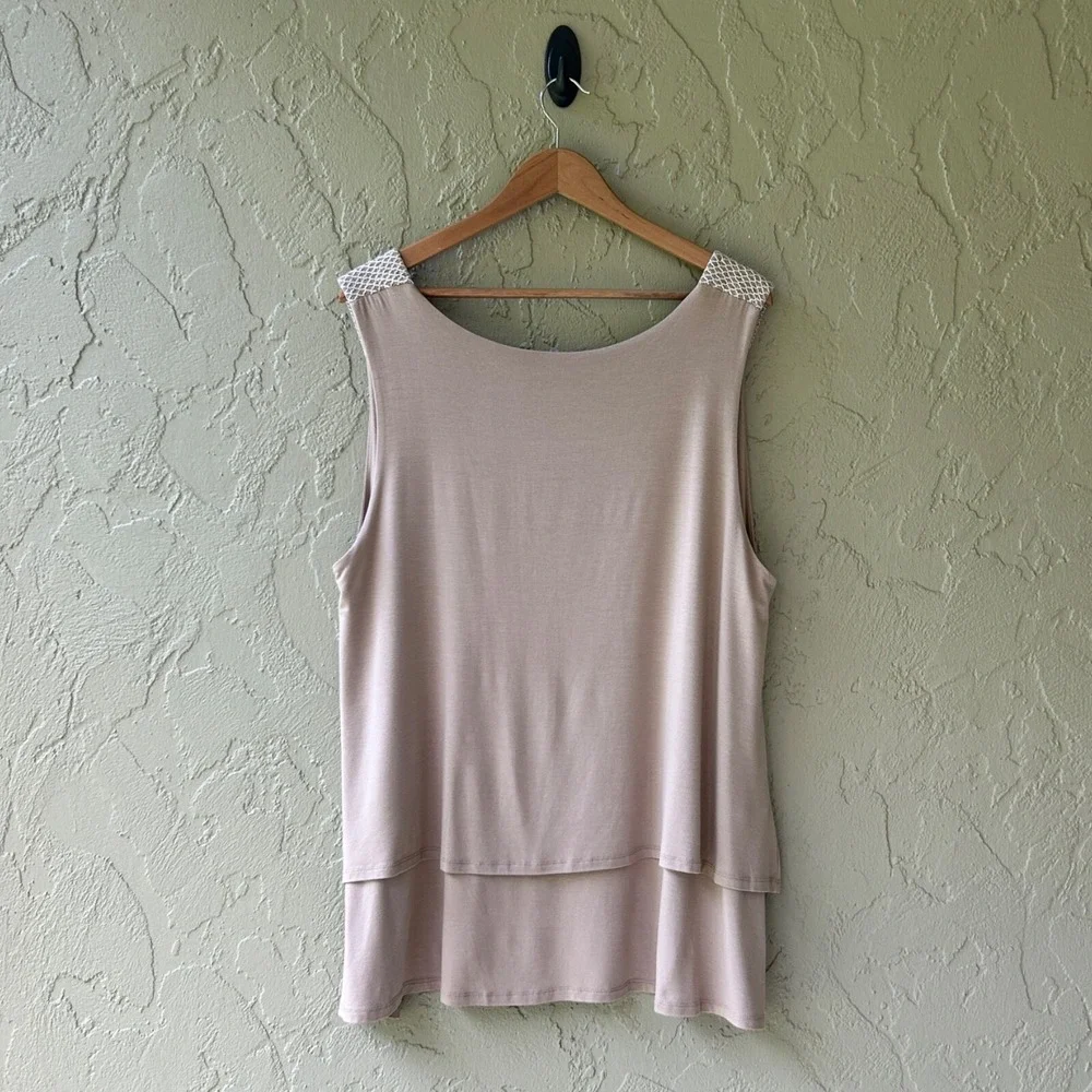 Soft Surroundings Women's 2X Beige Layered Rayon Sleeveless Tunic Tank Top - Picture 5 of 10